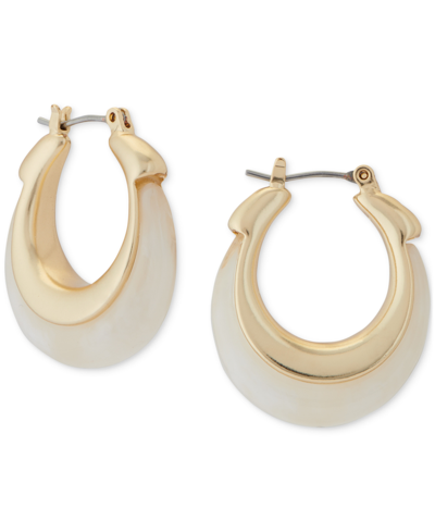 Lucky Brand Gold-tone Small Carved Stone Hoop Earrings