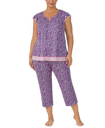 Ellen Tracy Plus Size 2-pc. Printed Cropped Pajamas Set In Ditsy