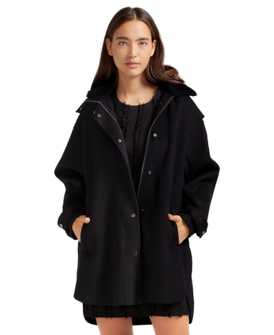 Belle & Bloom Heavy Hearted Detachable Hooded Coat In Black