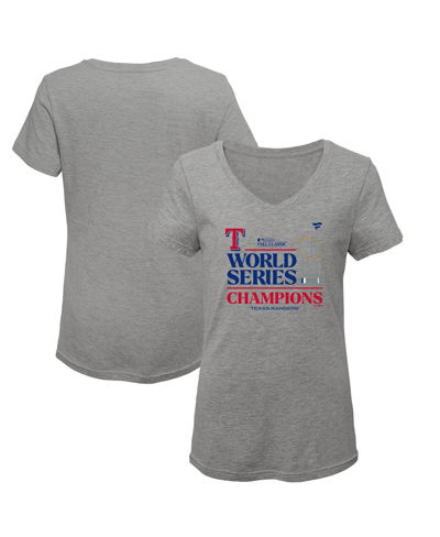 Fanatics Kids' Big Girls  Branded Heather Gray Texas Rangers 2023 World Series Champions Locker Room T-shir