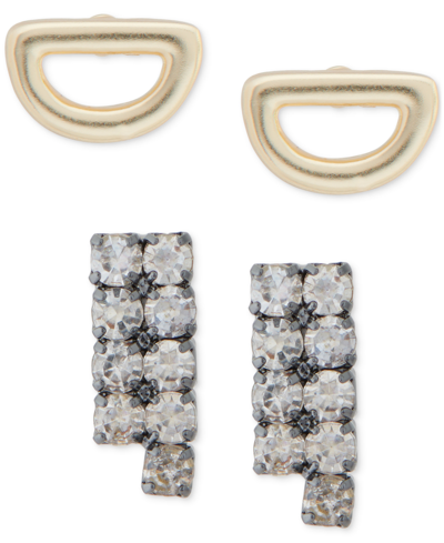 Lucky Brand Two-tone 2-pc. Set Half-circle & Crystal Stud Earrings In Ttone