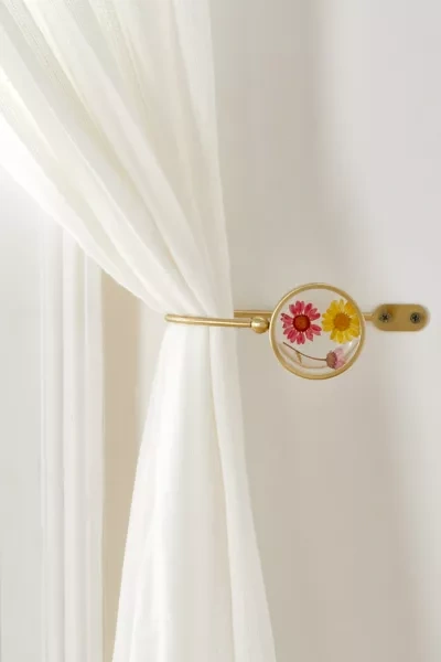 Urban Outfitters Pressed Floral Curtain Tie-back Set In Pink At  In White