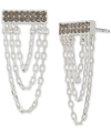 LUCKY BRAND SILVER-TONE PAVE BAR & CHAIN DRAPE DROP EARRINGS