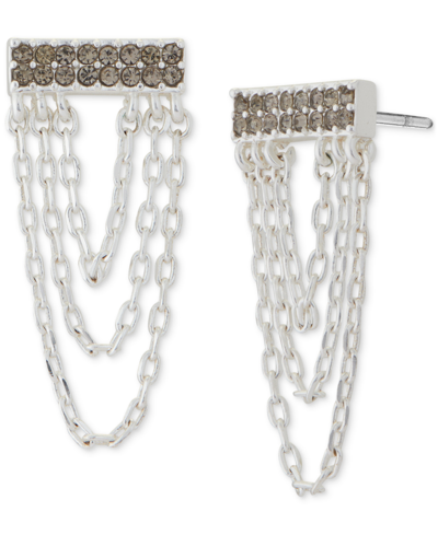 Lucky Brand Silver-tone Pave Bar & Chain Drape Drop Earrings