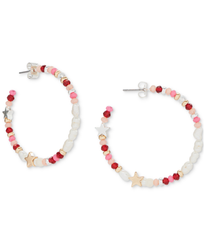 Lucky Brand Two-tone Medium Star & Mixed Bead Hoop Earrings, 1.5" In Red