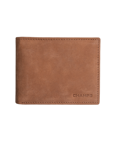 Champs Men's Hunter Leather Rfid Blocking Center-wing Wallet In Gift Box In Tan