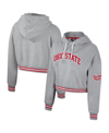 THE WILD COLLECTIVE WOMEN'S THE WILD COLLECTIVE HEATHER GRAY DISTRESSED OHIO STATE BUCKEYES CROPPED SHIMMER PULLOVER HOO