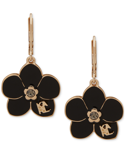 Karl Lagerfeld Gold-tone Black Flower Drop Earrings