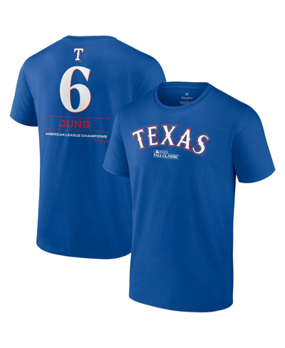 Fanatics Men's  Josh Jung Royal Texas Rangers 2023 American League Champions Player Name And Number T
