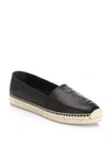 Saint Laurent Logo Leather Espadrilles Flat Shoes Black In Black