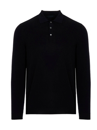 Zanone Long-sleeve Fine-knit Polo Shirt In Black