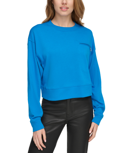 Dkny Jeans Women's Zippered-pocket Dropped-sleeve Sweatshirt In Electric Blue