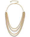 LUCKY BRAND TWO-TONE CRYSTAL & CHAIN MULTI-ROW STATEMENT NECKLACE, 17" + 3" EXTENDER