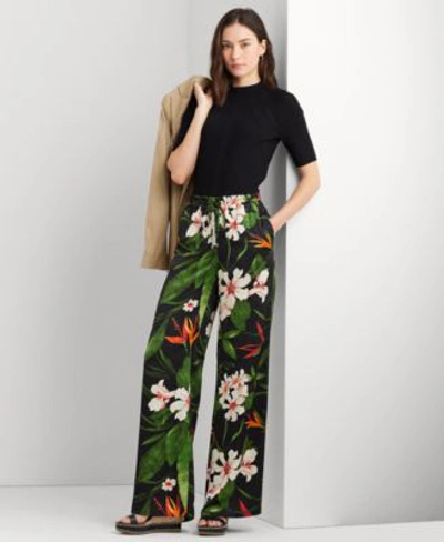 Lauren Ralph Lauren Floral Satin Charmeuse Wide-leg Pant In Black