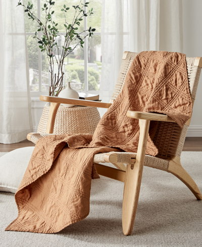 Levtex Washed Linen Reversible Quilted Throw, 50" X 60" In Tan