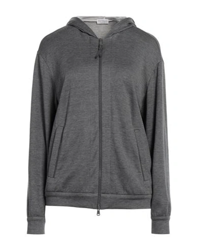 Brunello Cucinelli Woman Sweatshirt Lead Size M Cotton, Silk, Polyamide, Brass In Grey