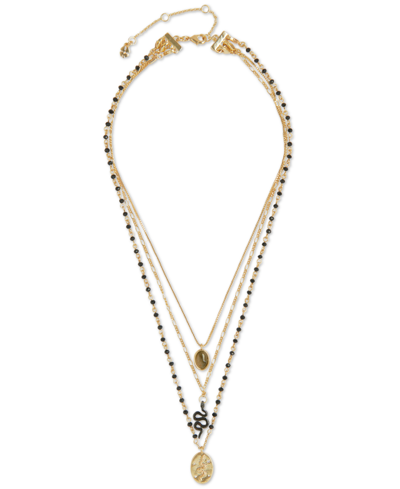 Lucky Brand Gold-tone Mixed Stone & Snake Convertible Layered Pendant Necklace, 16" + 3" Extender In Ttone