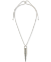 LUCKY BRAND TWO-TONE CRYSTAL & CHAIN FRINGE 25-1/4" ADJUSTABLE LONG PENDANT NECKLACE