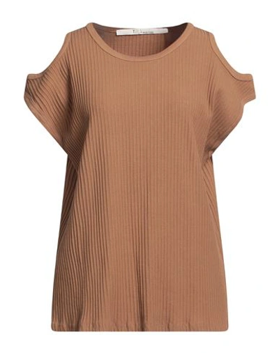 Tela Woman T-shirt Camel Size L Cotton In Beige