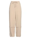 HIGH HIGH WOMAN PANTS BEIGE SIZE L POLYESTER, VISCOSE, ELASTANE