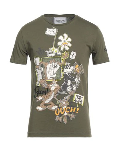 Iceberg Man T-shirt Military Green Size M Cotton, Polyester
