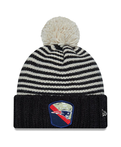 New Era Women's  Black New England Patriots 2023 Salute To Service Cuffed Pom Knit Hat