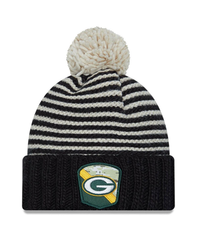 New Era Women's  Black Green Bay Packers 2023 Salute To Service Cuffed Pom Knit Hat