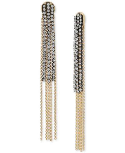Lucky Brand Two-tone Crystal & Chain Fringe Statement Earrings In Ttone
