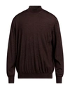 Drumohr Man Turtleneck Dark Brown Size 48 Wool, Silk, Cashmere