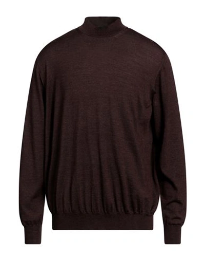 Drumohr Man Turtleneck Dark Brown Size 48 Wool, Silk, Cashmere In Brown