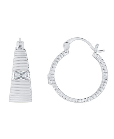 And Now This Cubic Zirconia Silver Plated Ribbed Texture Hoop Earring In Silver Plated Brass