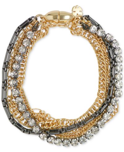 Lucky Brand Two-tone Crystal & Chain Multi-row Flex Bracelet In Ttone