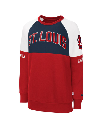 STARTER WOMEN'S STARTER RED, NAVY ST. LOUIS CARDINALS BASELINE RAGLAN PULLOVER SWEATSHIRT