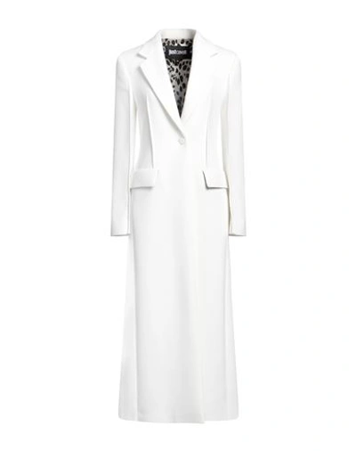 Just Cavalli Woman Coat White Size 4 Polyester, Viscose, Elastane