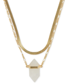 LUCKY BRAND GOLD-TONE CRYSTAL PENDANT HERRINGBONE & CHAIN LINK CONVERTIBLE LAYERED NECKLACE, 16" + 3" EXTENDER