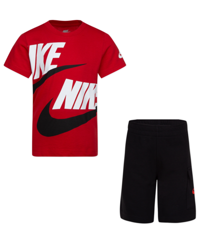 Nike Kids' Little Boys T-shirt And Cargo Shorts Set In Black