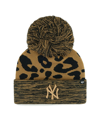 47 BRAND WOMEN'S '47 BRAND NEW YORK YANKEES LEOPARD ROSETTE CUFFED KNIT HAT WITH POM