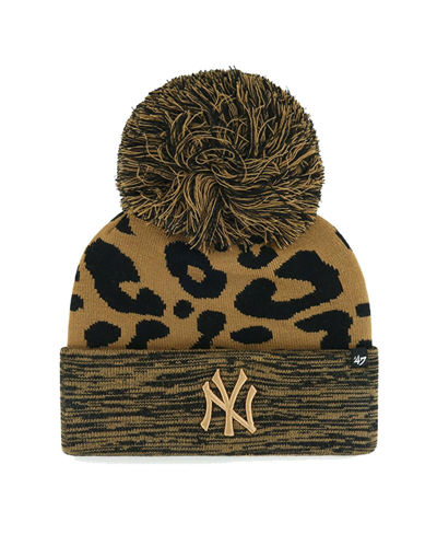 47 Brand Women's ' New York Yankees Leopard Rosette Cuffed Knit Hat With Pom In Brown