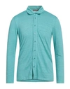 Daniele Fiesoli Man Shirt Turquoise Size M Linen, Elastane In Blue