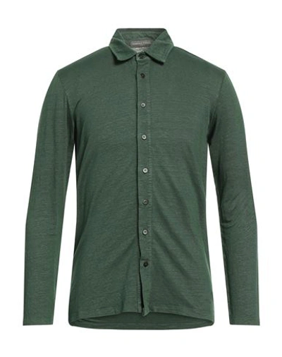 Daniele Fiesoli Man Shirt Dark Green Size S Linen, Elastane