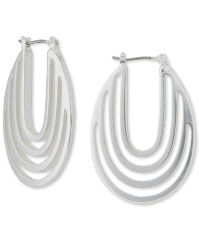 Lucky Brand Silver-tone Medium Openwork Hoop Earrings