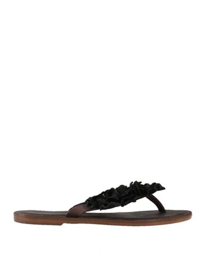Giulia Taddeucci Woman Thong Sandal Black Size 7 Soft Leather