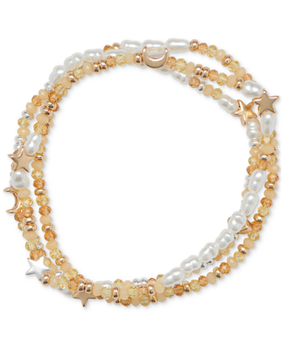 Lucky Brand Two-tone 3-pc. Set Star & Mixed Bead Stretch Bracelets In Ttone