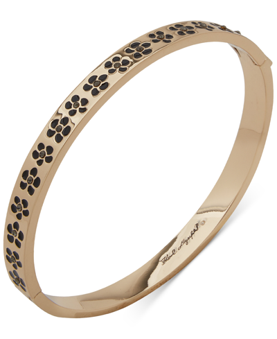 Karl Lagerfeld Gold-tone Jet Pave Flower Bangle Bracelet In Black