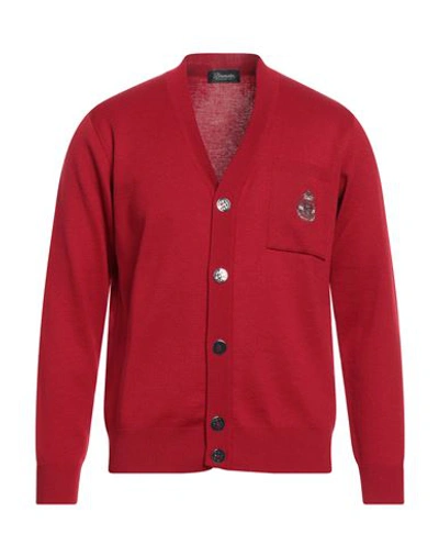Drumohr Man Cardigan Brick Red Size 38 Merino Wool