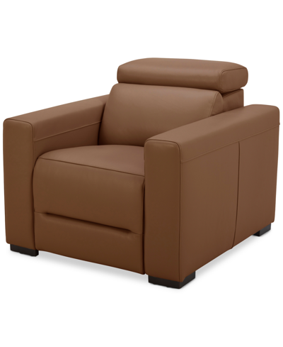 Macy's Nevio 39" Leather Power Recliner And Headrest, Created For  In Butternut