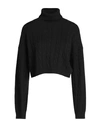 8 By Yoox Cable Knit Cropped Roll-neck Woman Turtleneck Black Size Xxl Viscose, Recycled Polyamide,