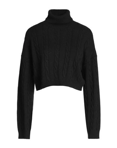 8 By Yoox Cable Knit Cropped Roll-neck Woman Turtleneck Black Size Xxl Viscose, Recycled Polyamide,