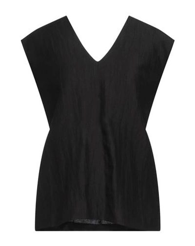 Alpha Studio Woman Top Black Size 8 Linen, Viscose, Polyamide In Black