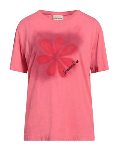 Semicouture Woman T-shirt Pastel Pink Size L Cotton